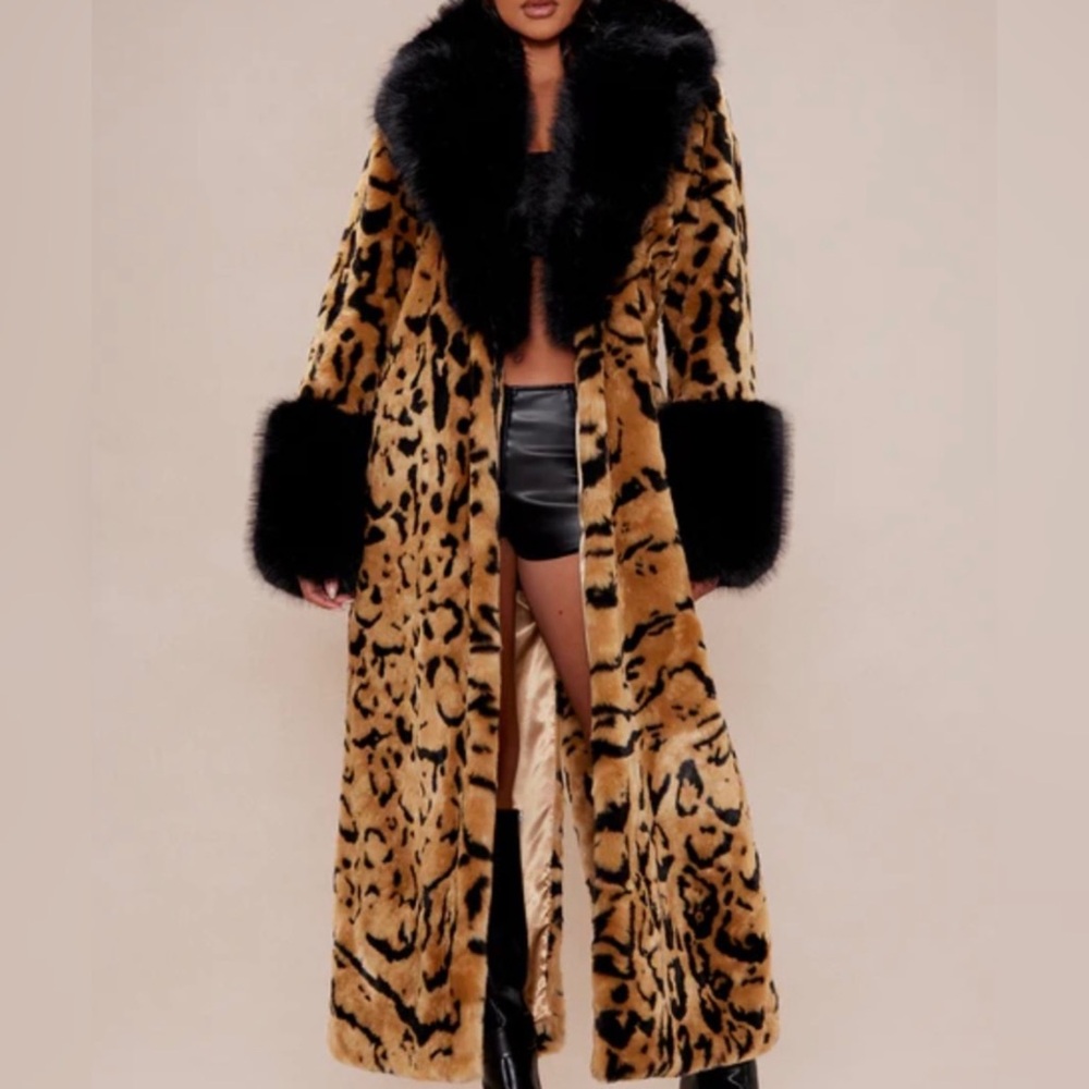Brand New with tags Fashion Nova Dakota Leopard Faux Fur Coat Jacket XL